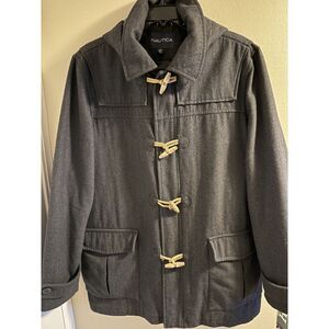 Nautica Men's 2XT Big & Tall Wool Blend Hooded Duffle Toggle Coat - Charcoal